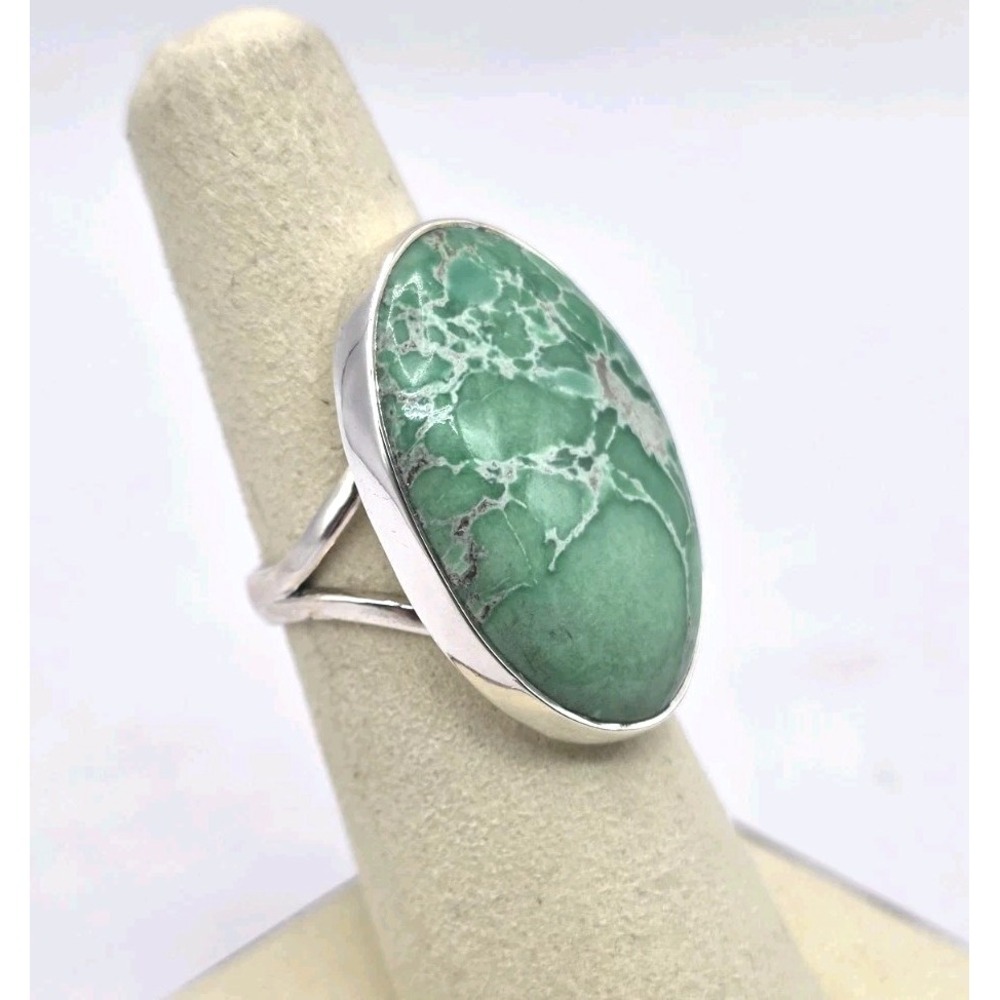Genuine Green Variscite Oval Ring Size 6.5 Sterling Silver Bezel Set NWT